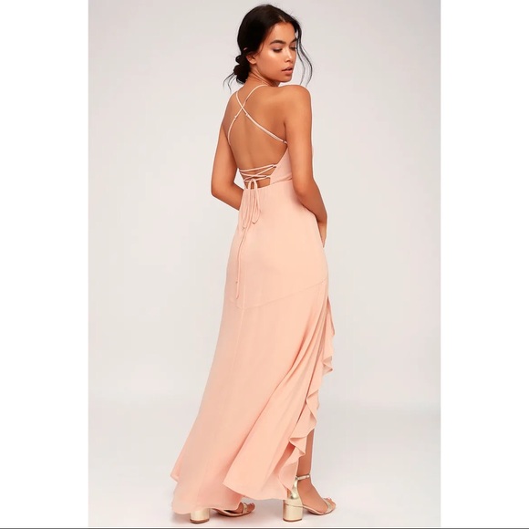 Lulus Luxurious Love Blush Lace-Up Maxi Dress XS - Picture 2 of 9